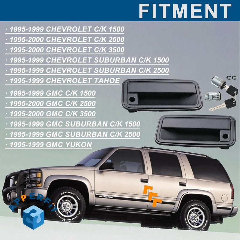 APPERFiT All Metal Exterior Door Handles w/Lock Cylinders & Keys Compatible with Chevy Tahoe Suburban C/K1500 C/K2500 C/K3500 GMC Yukon Replaces 15742229 15742230 - Image 5